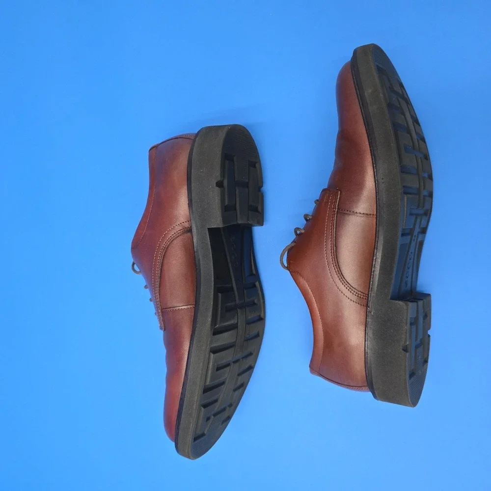 ECCO Men's London Plain Toe Tie‎ Oxford 10-10.5, 44 EU Cognac Brown EUC